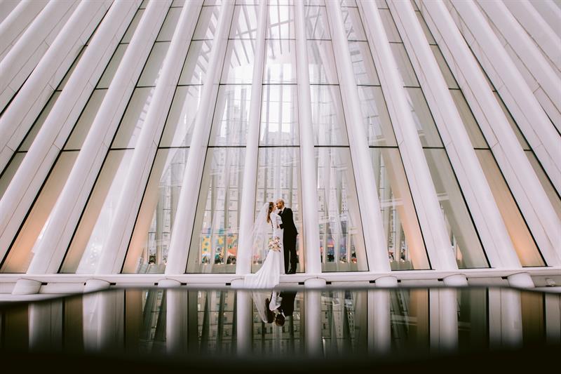 A Live Picture Studios couple photographed inside the Oculus in New York City